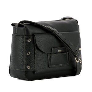 Furla Adele Black Leather Crossbody Bag in Onyx Pebbled Leather